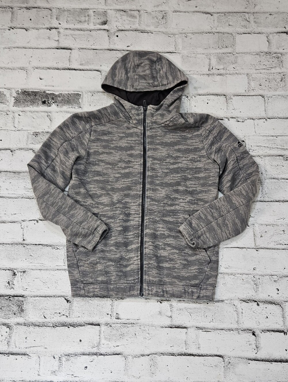 Adidas Youth L 13 14 Grey Camo Full Zip Hoodie Athletic Sweatshirt